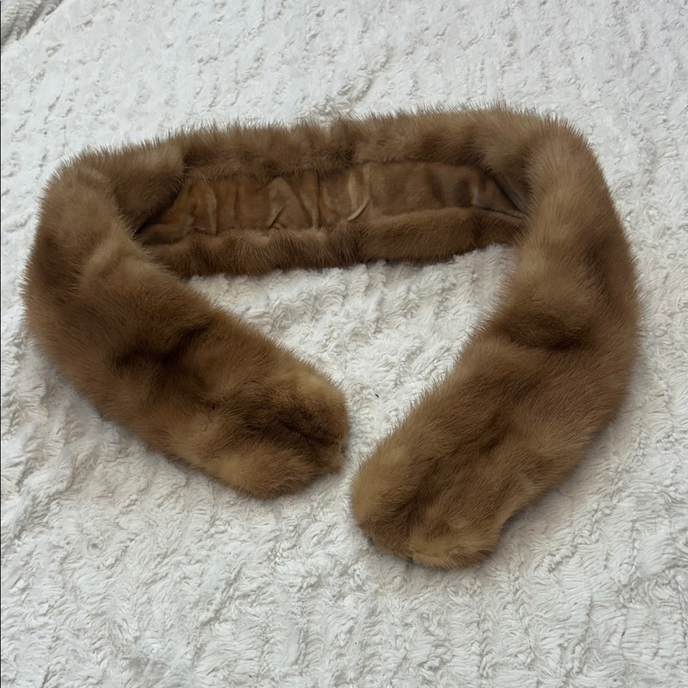Vintage genuine Mink Fur Clip on Elegant Brown Collar scarf 35” long